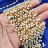Sale!!!! White Agate Bead Chain, Healing Necklace Chain, Wire Wrapped Chain With Charm, Rosary Bead Chain – SELLING BY FOOT